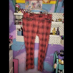 Red-Black plaid Sizzle (?) Skinny jeans